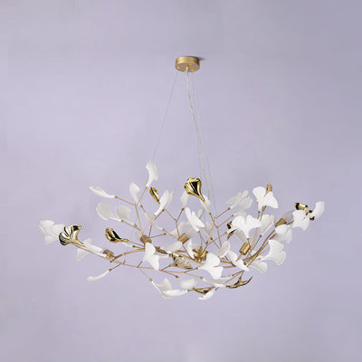 Veveno Chandelier Gingko S Ceramic Petals Brass