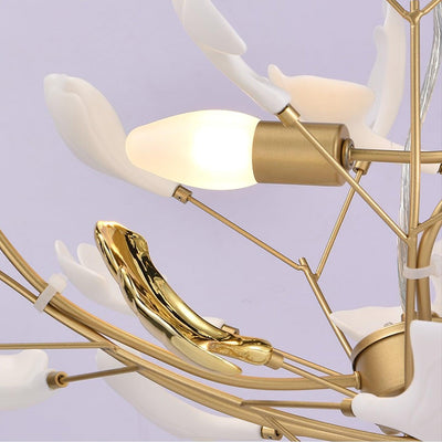 Veveno Chandelier Gingko S Ceramic Petals Brass