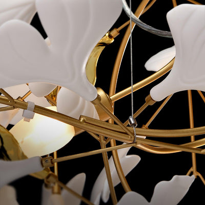 Veveno Chandelier Gingko S Ceramic Petals Brass