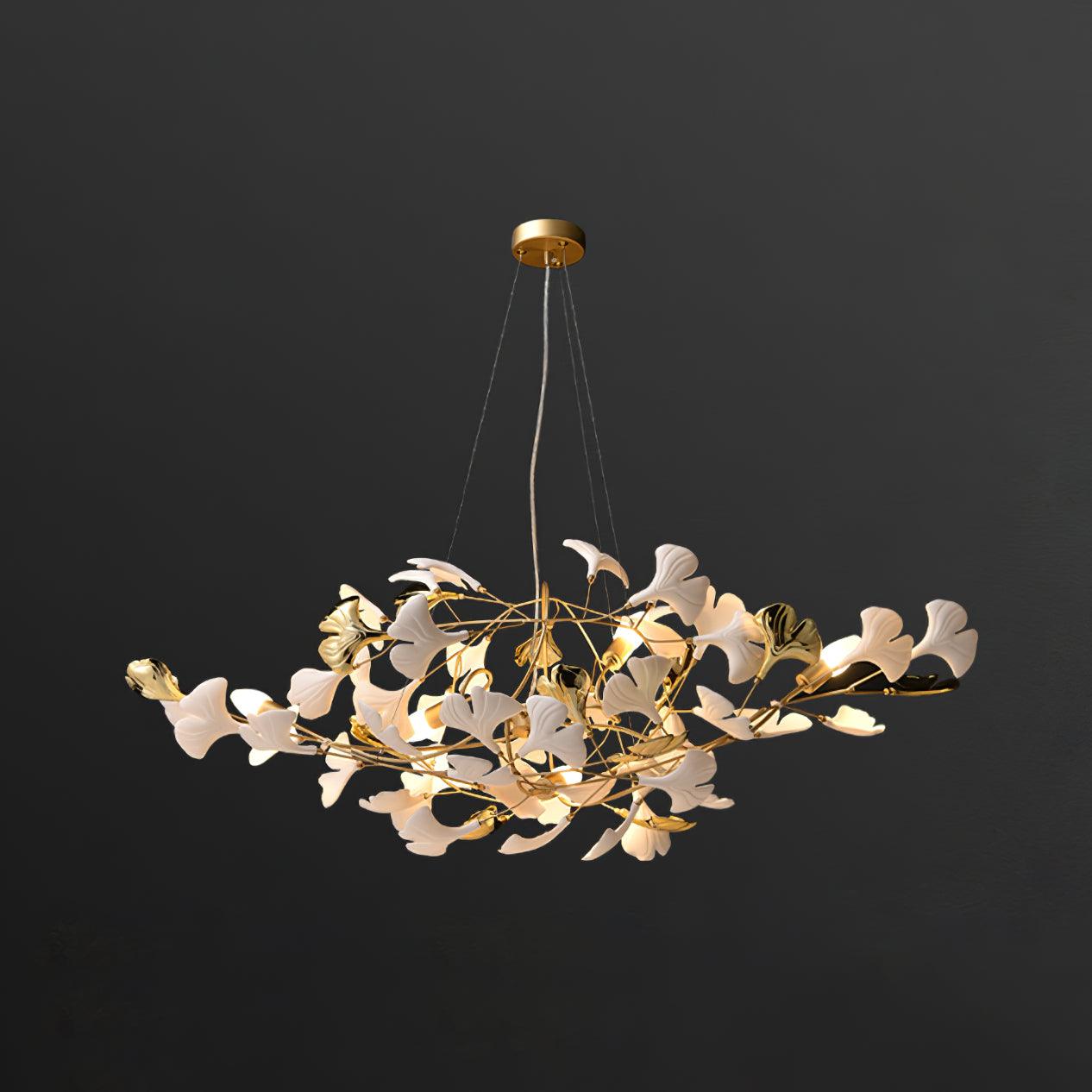 Veveno Chandelier Gingko S Ceramic Petals Brass