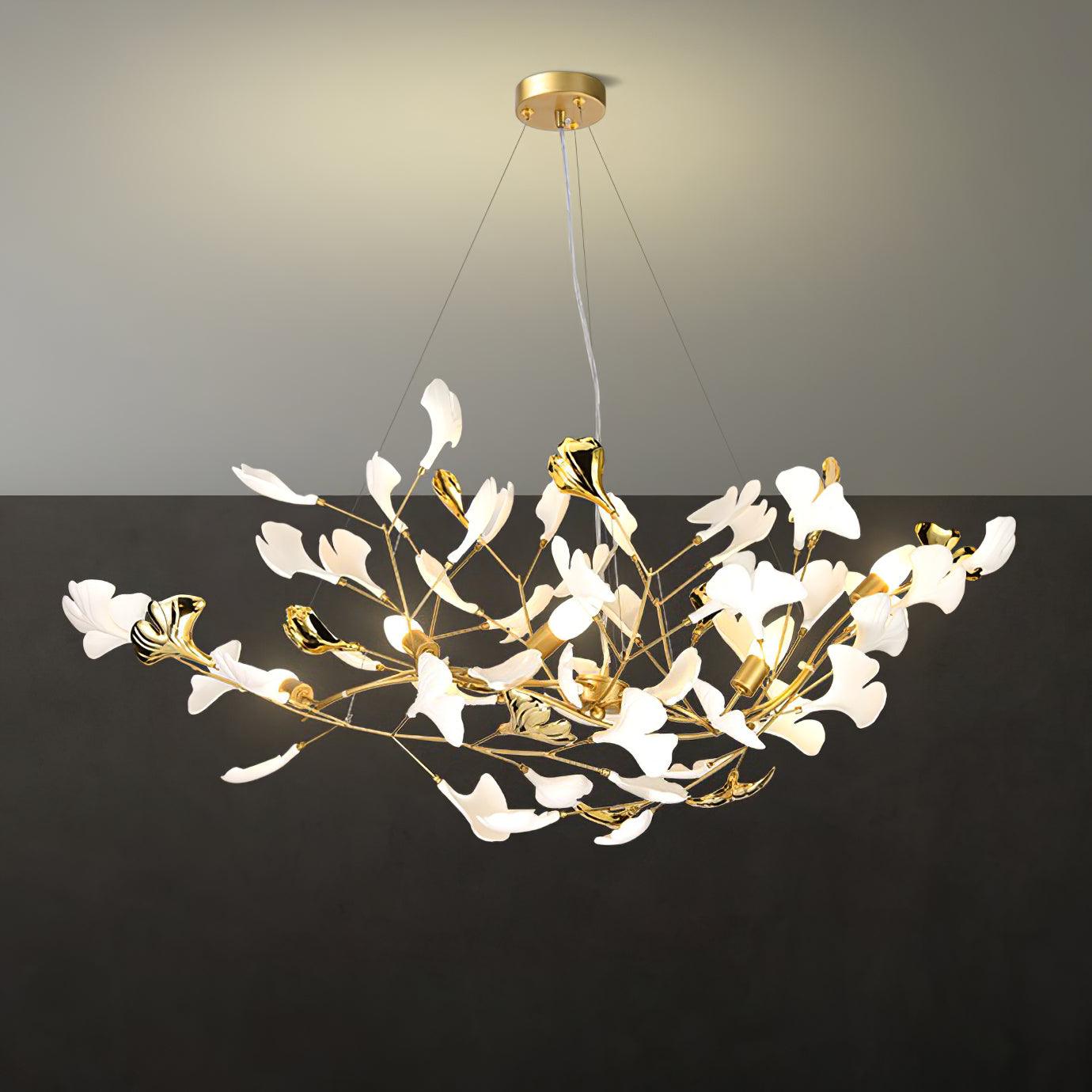 Veveno Chandelier Gingko S Ceramic Petals Brass