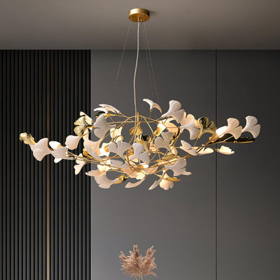 Veveno Chandelier Gingko S Ceramic Petals Brass