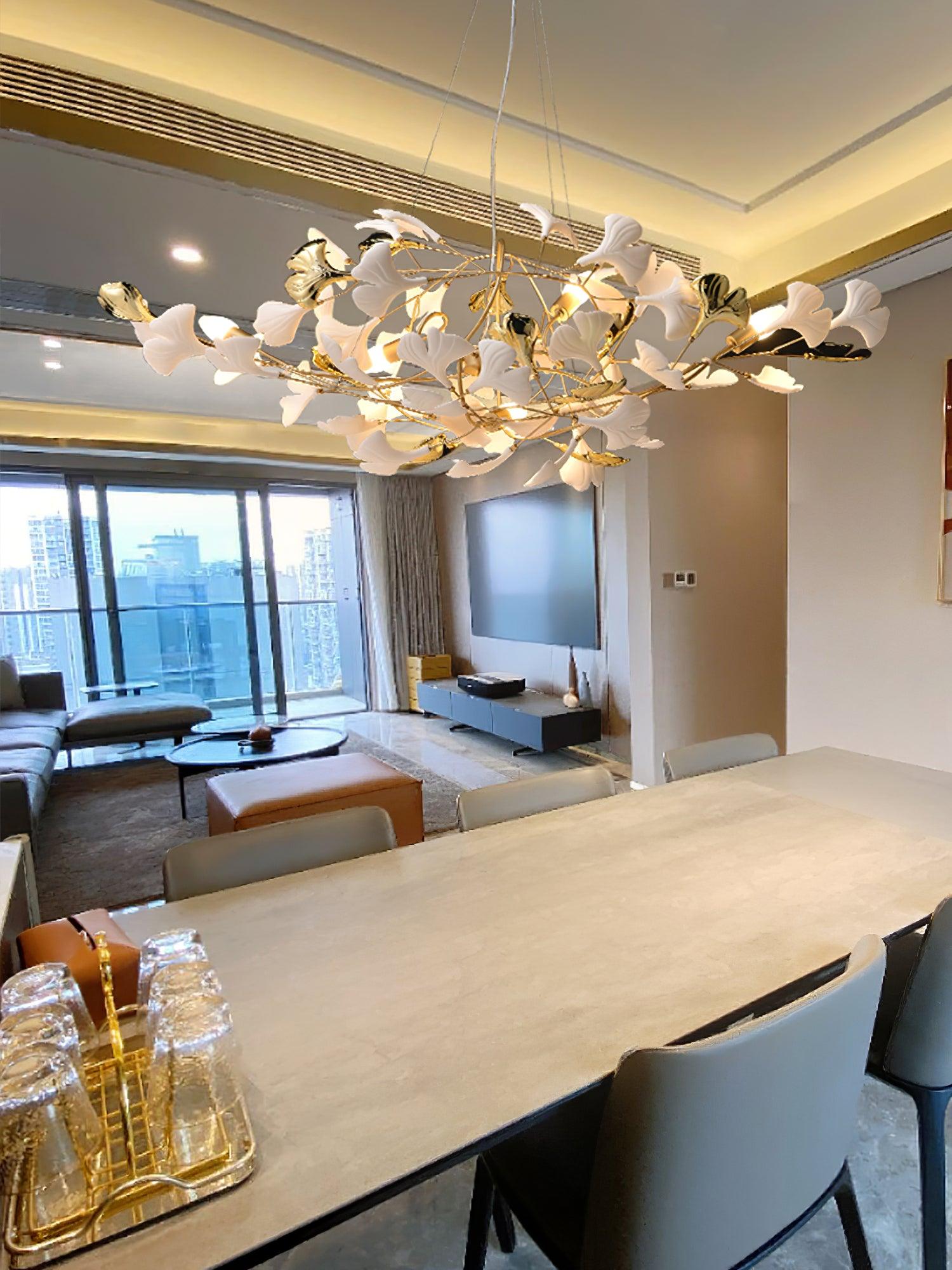 Veveno Chandelier Gingko S Ceramic Petals Brass