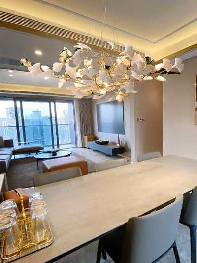 Veveno Chandelier Gingko S Ceramic Petals Brass