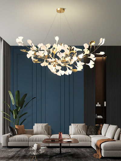 Veveno Chandelier Gingko S Ceramic Petals Brass