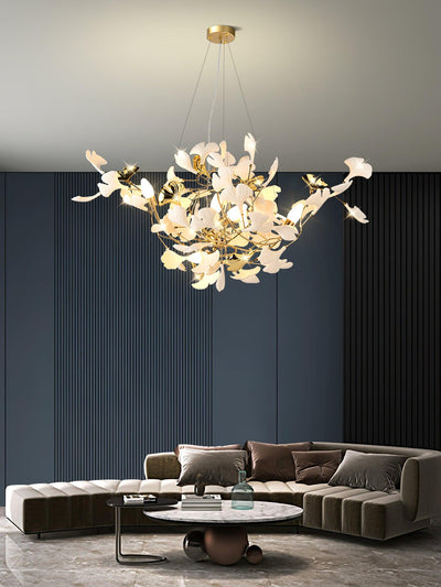 Veveno Chandelier Gingko S Ceramic Petals Brass