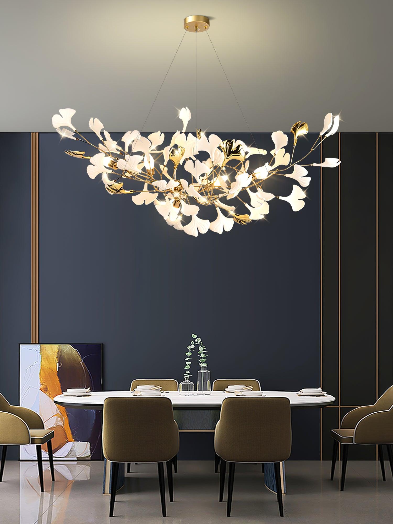 Veveno Chandelier Gingko S Ceramic Petals Brass