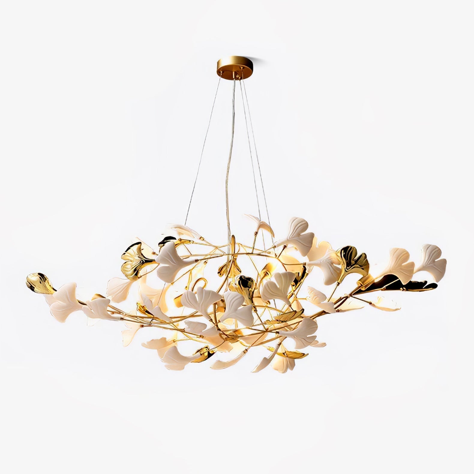 Veveno Chandelier Gingko S Ceramic Petals Brass