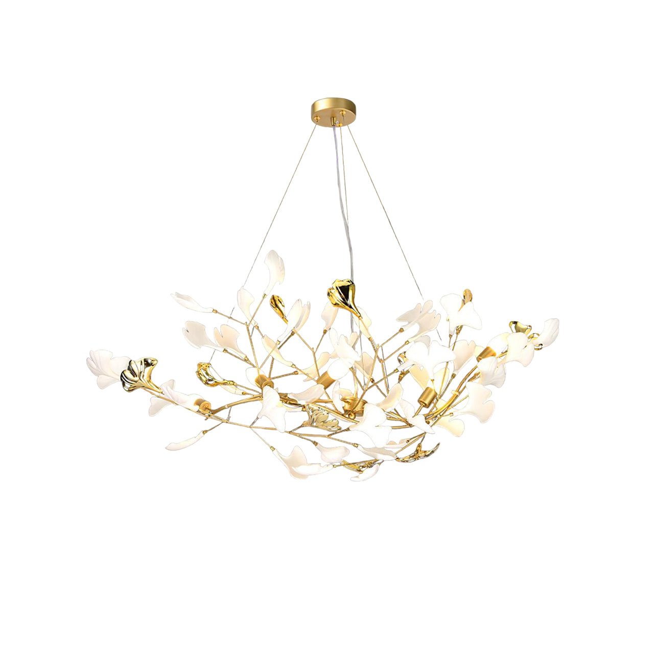 Veveno Chandelier Gingko S Ceramic Petals Brass