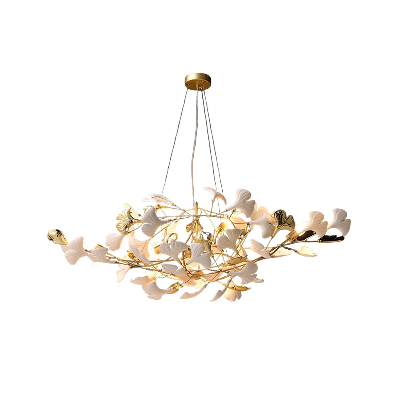 Veveno Chandelier Gingko S Ceramic Petals Brass