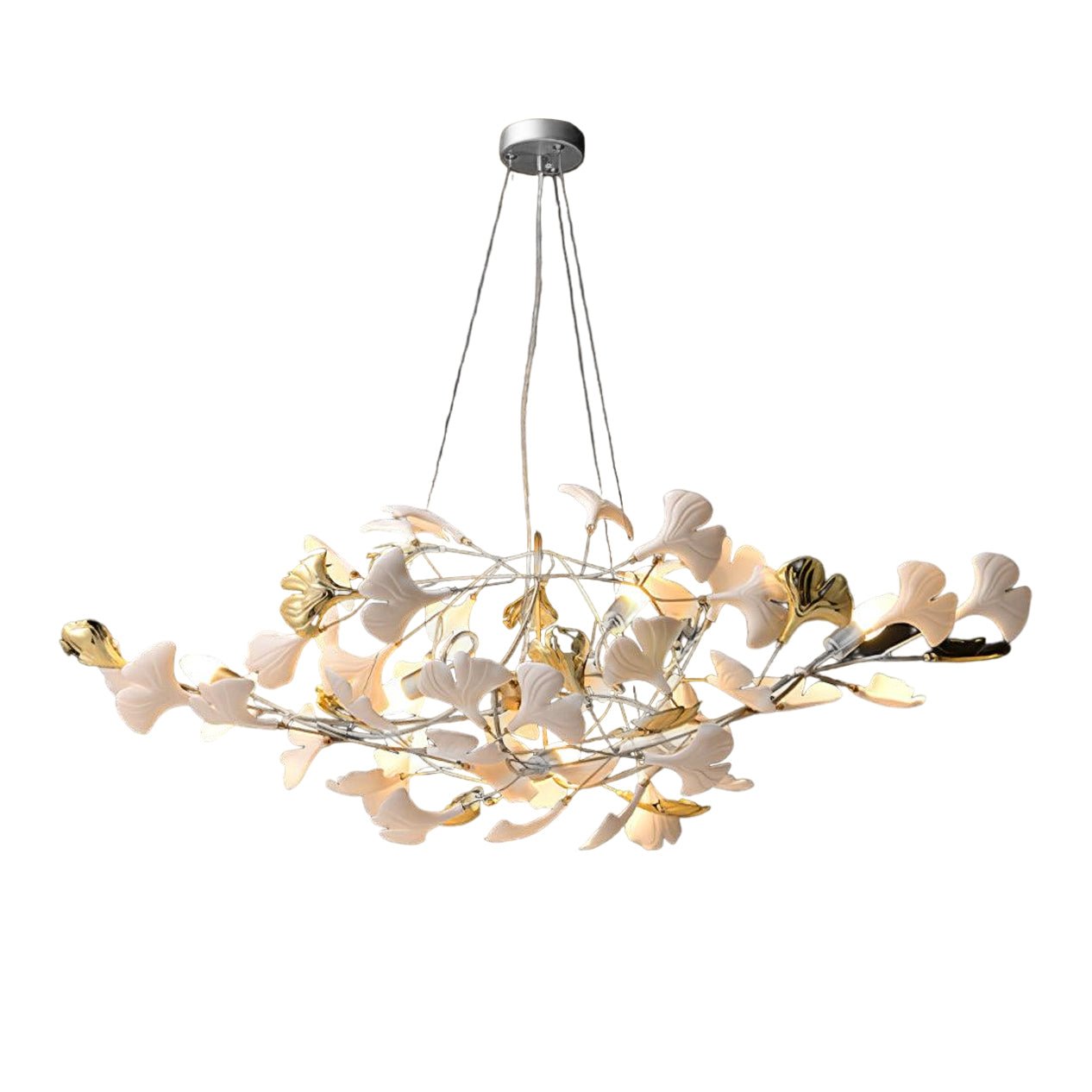 Veveno Chandelier Gingko S Ceramic Petals Brass