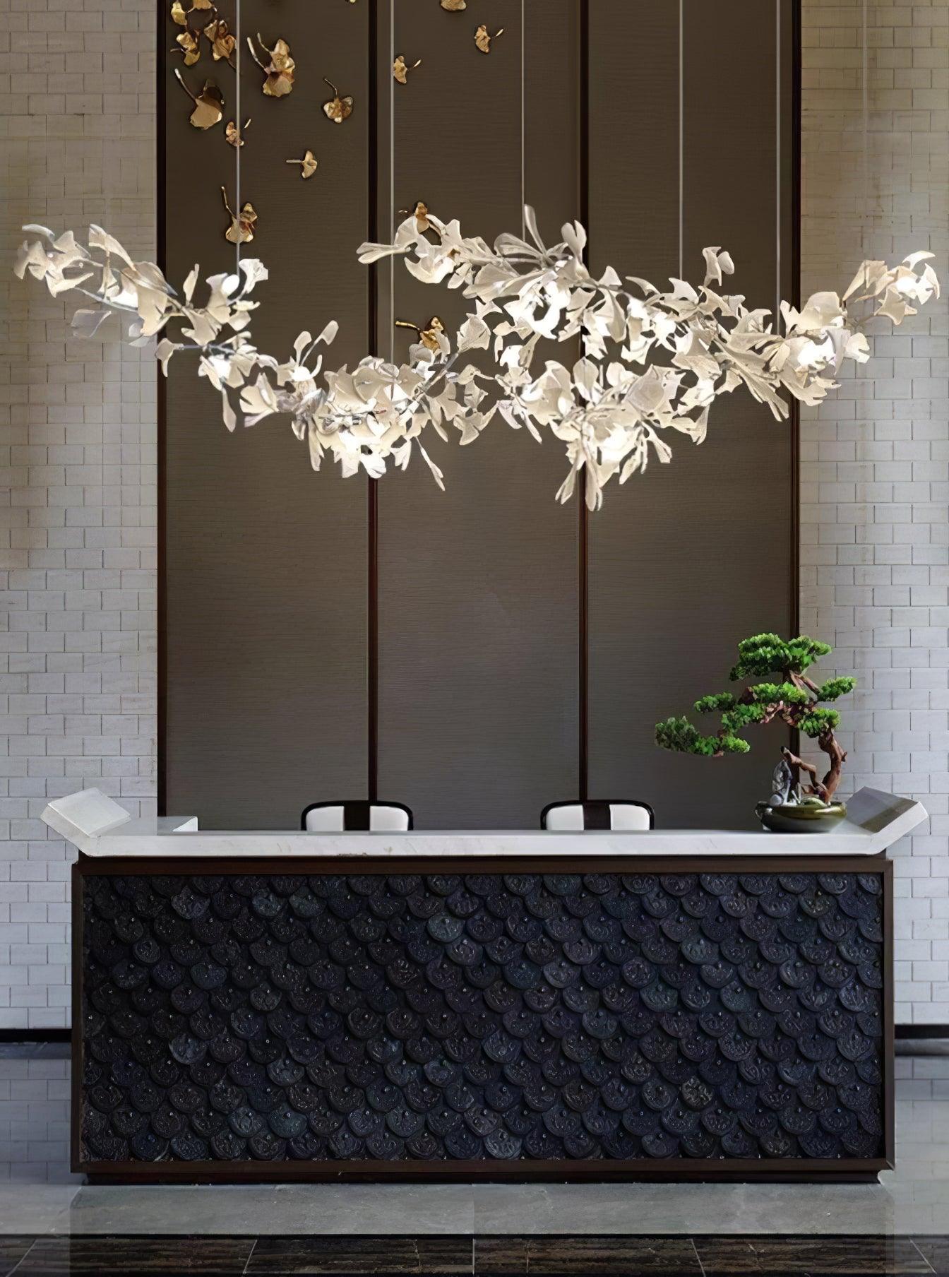 Double-Layer Ginkgo Ceramic Chandelier