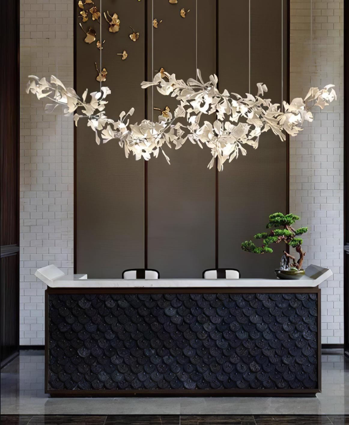 Double-Layer Ginkgo Ceramic Chandelier