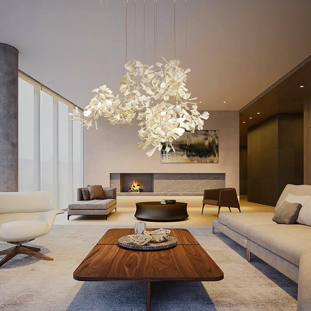 Ririxel Pendant Lamp Gingko Ceramic Petals Gold