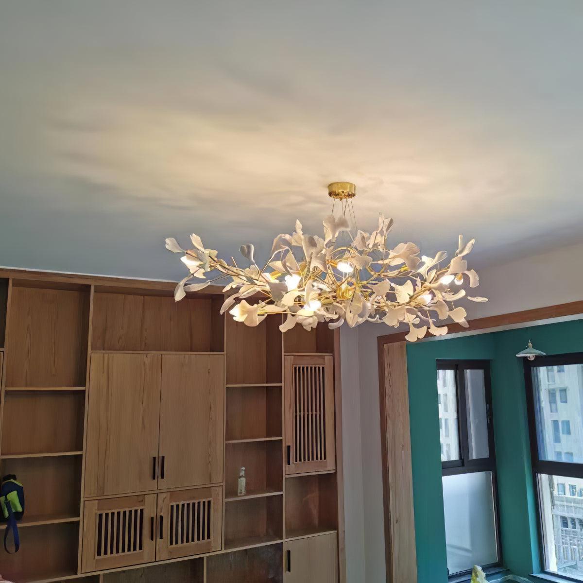 Olivia Ceramic Gingko Leaf Chandelier Smile -Shape - Neutral Decor