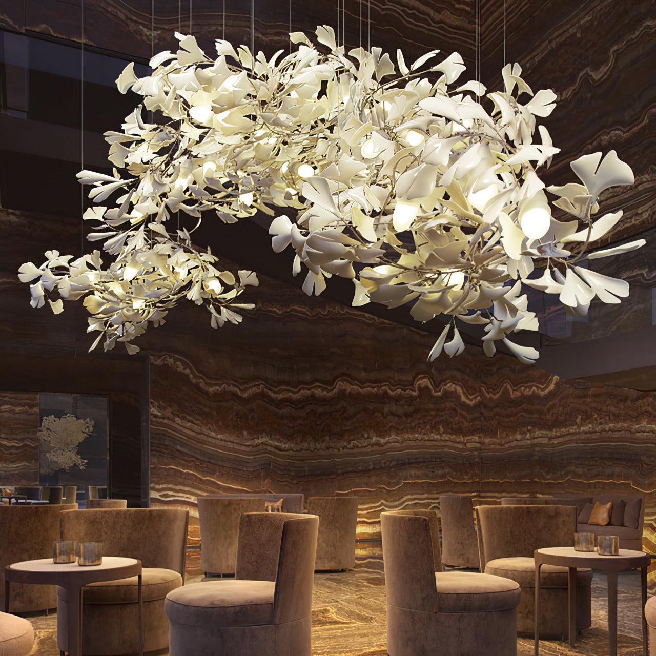 Olivia Ceramic Gingko Leaf Chandelier Smile -Shape - Neutral Decor