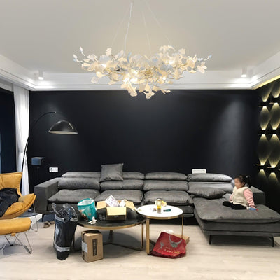 Olivia Ceramic Gingko Leaf Chandelier Smile -Shape - Neutral Decor