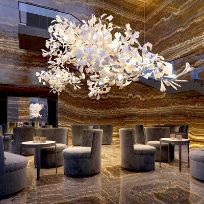 Olivia Ceramic Gingko Leaf Chandelier Smile -Shape - Neutral Decor
