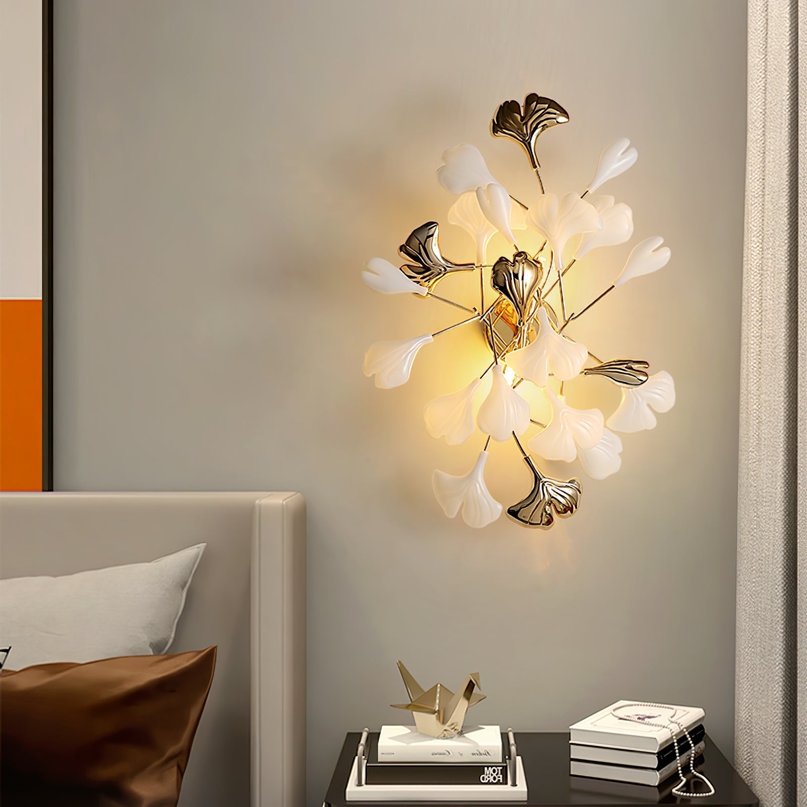 Oakes Postmodern Luxury Gingko Ceramics Wall Lamp