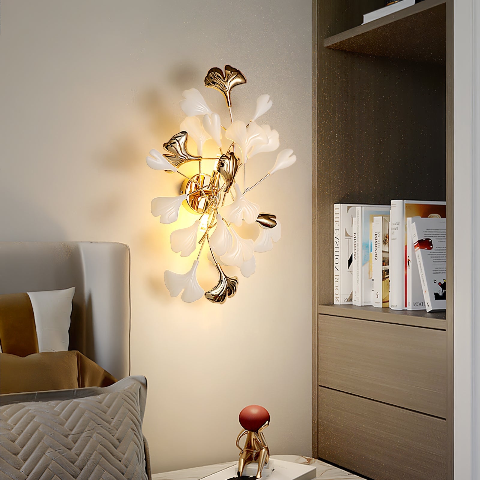 Oakes Postmodern Luxury Gingko Ceramics Wall Lamp
