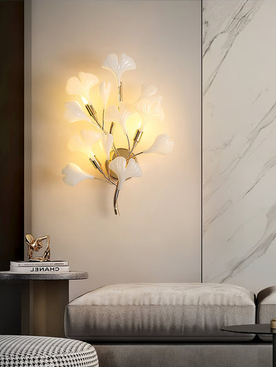 Oakes Postmodern Luxury Gingko Ceramics Wall Lamp