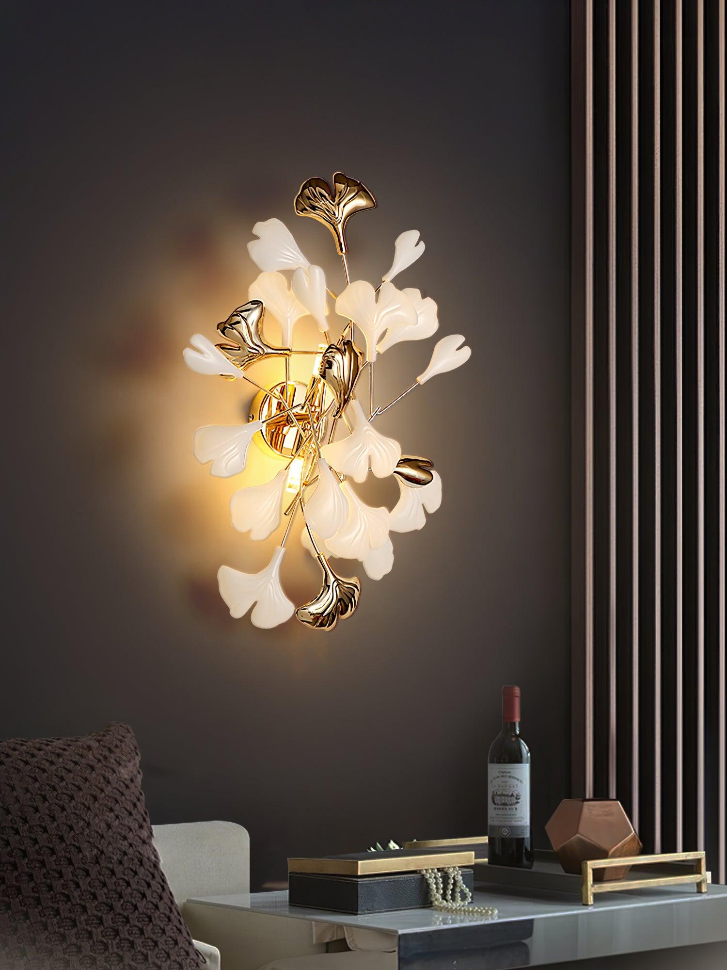 Oakes Postmodern Luxury Gingko Ceramics Wall Lamp
