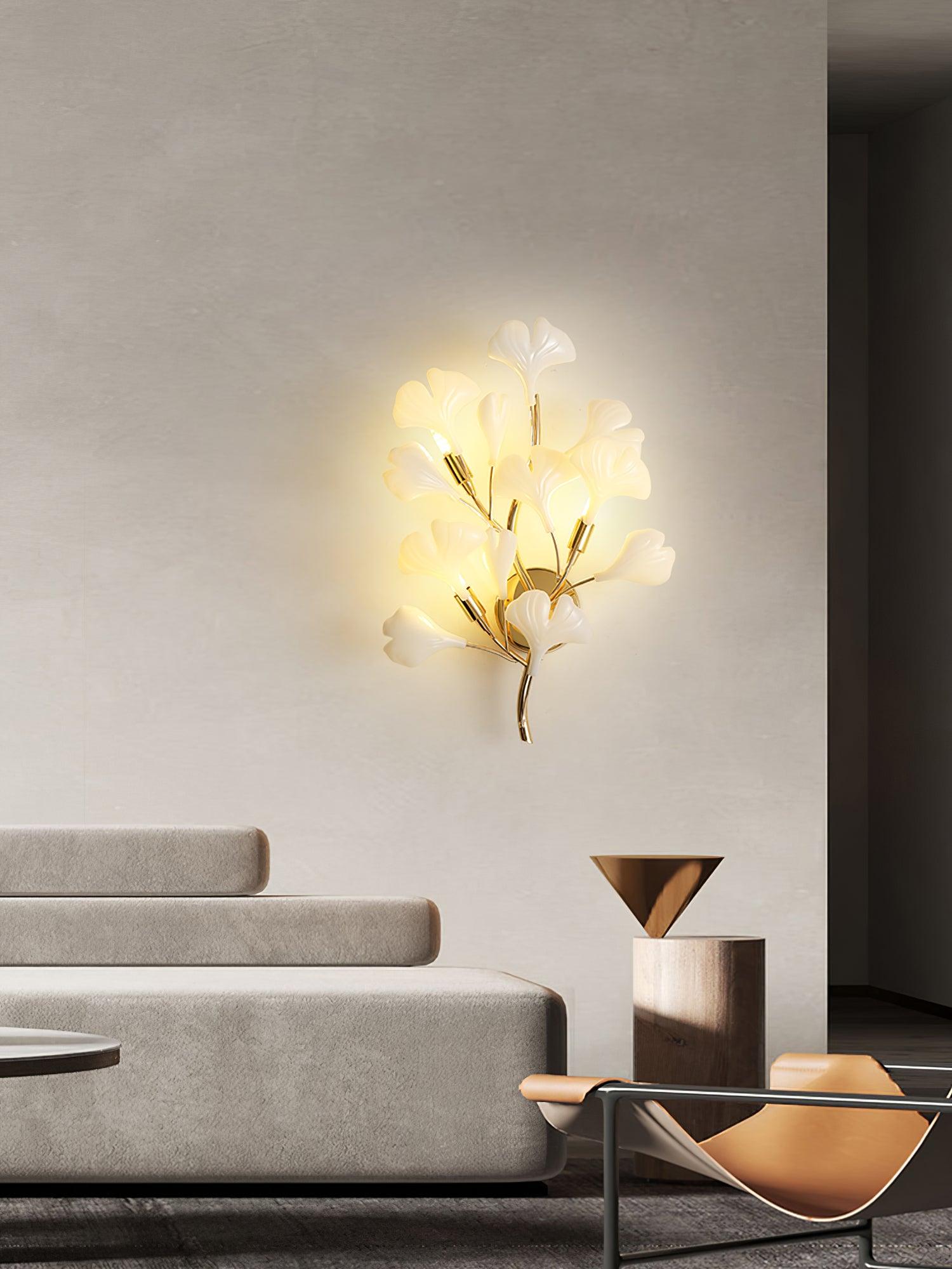 Oakes Postmodern Luxury Gingko Ceramics Wall Lamp