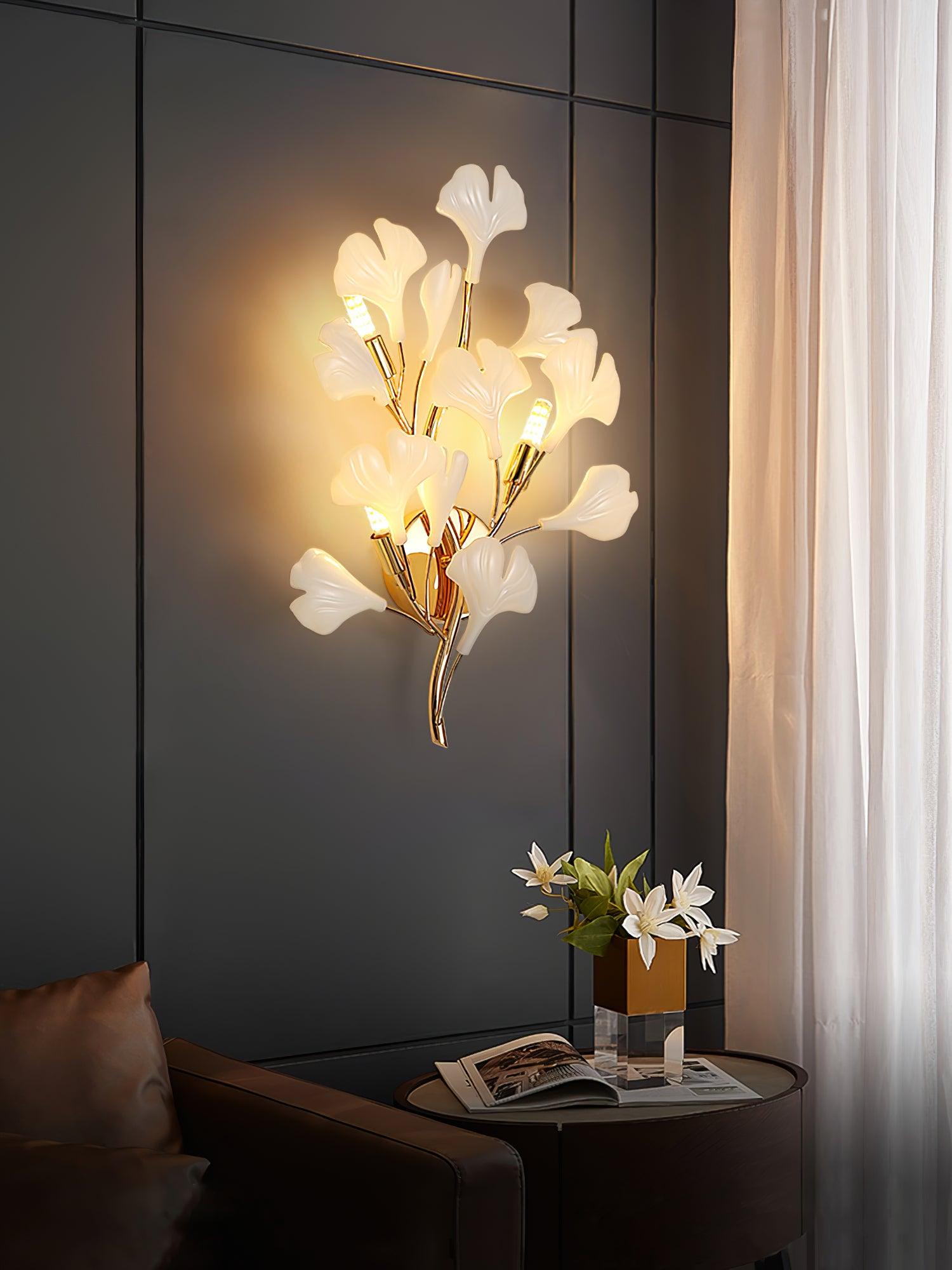 Oakes Postmodern Luxury Gingko Ceramics Wall Lamp