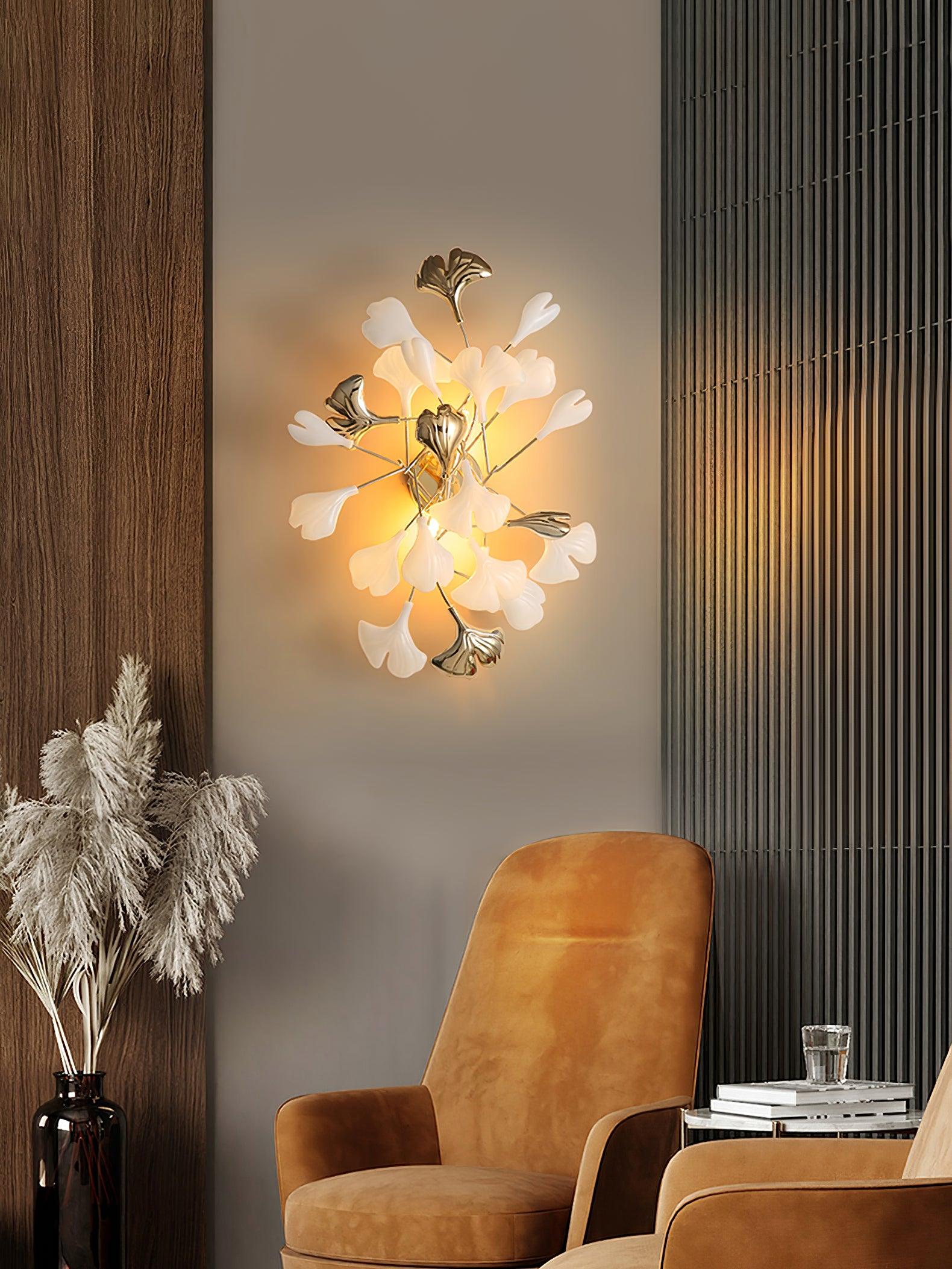 Oakes Postmodern Luxury Gingko Ceramics Wall Lamp