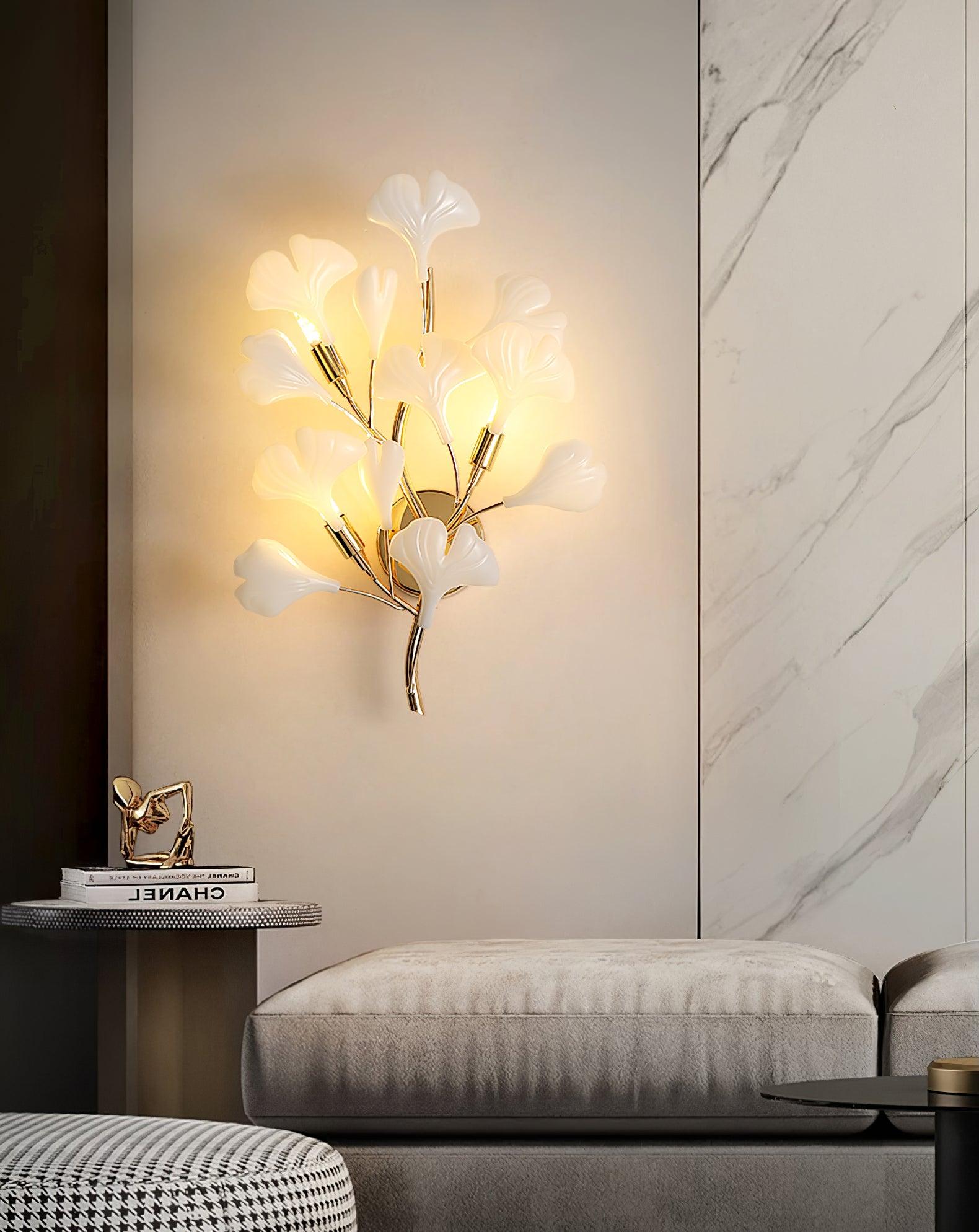 Oakes Postmodern Luxury Gingko Ceramics Wall Lamp