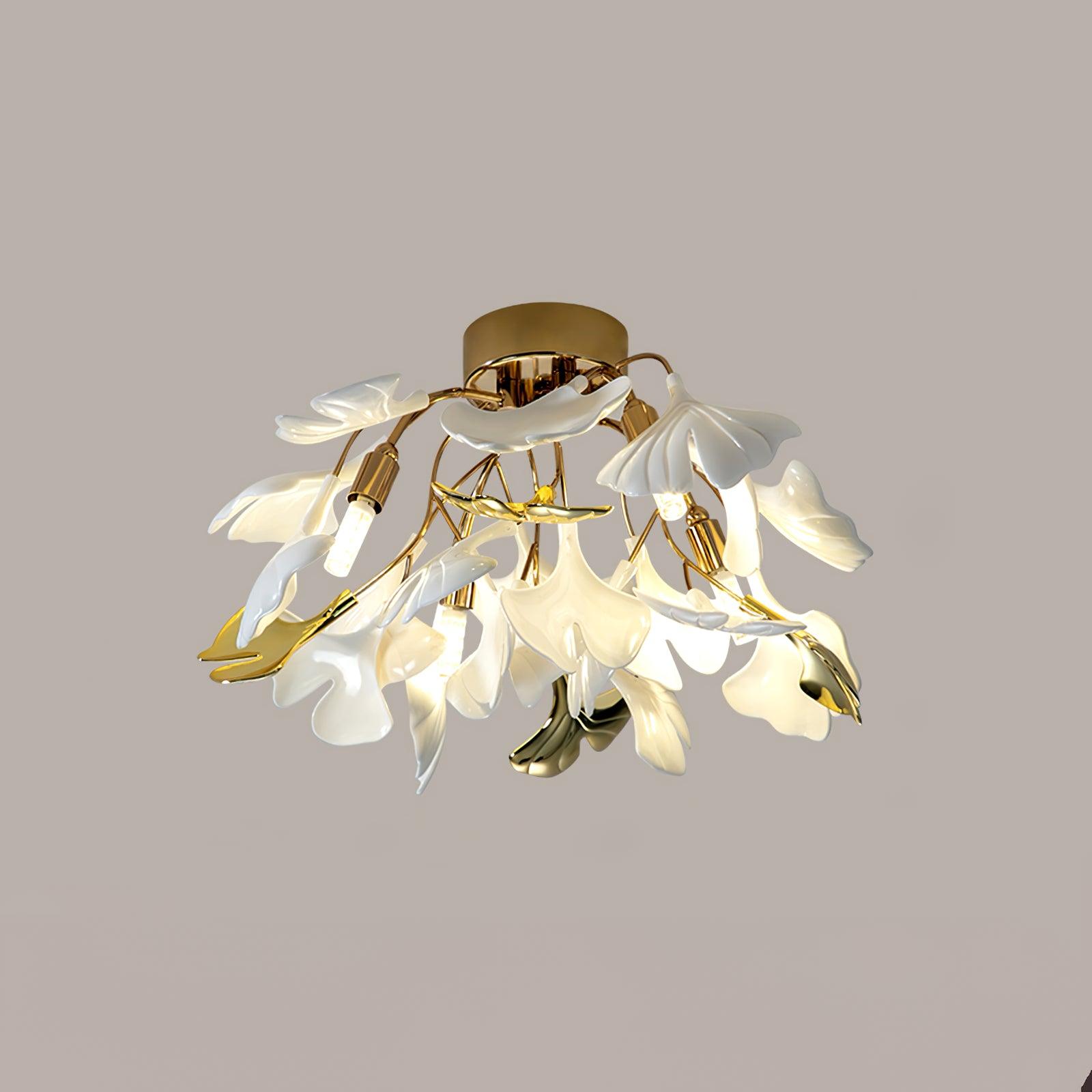 Solara Ceiling Lamp Gingko Leaves with Brass Branch - Neutral Decor