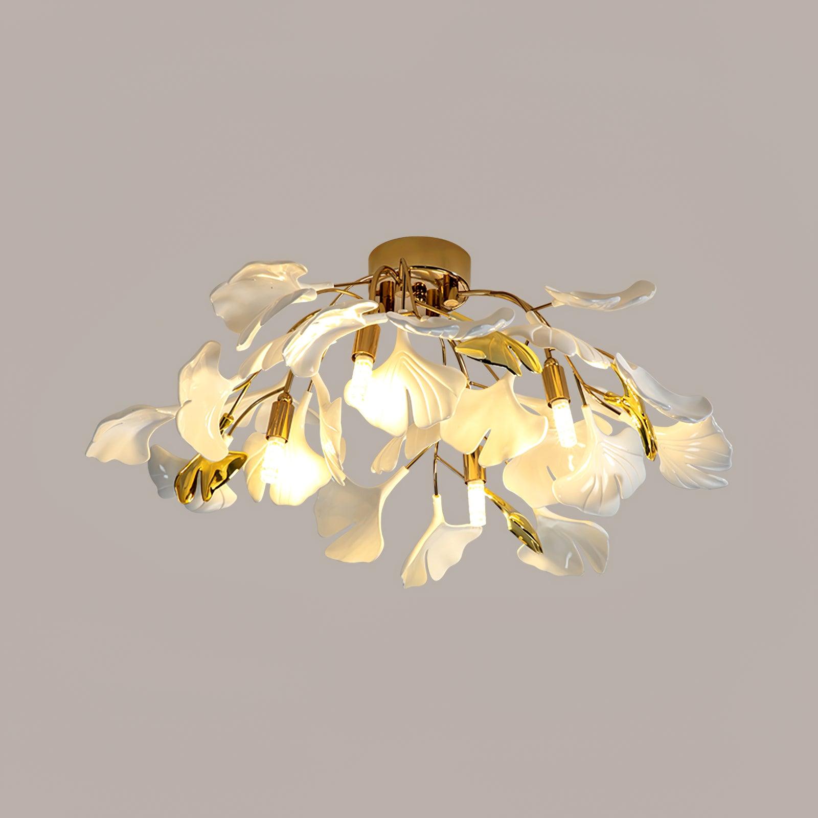 Solara Ceiling Lamp Gingko Leaves with Brass Branch - Neutral Decor