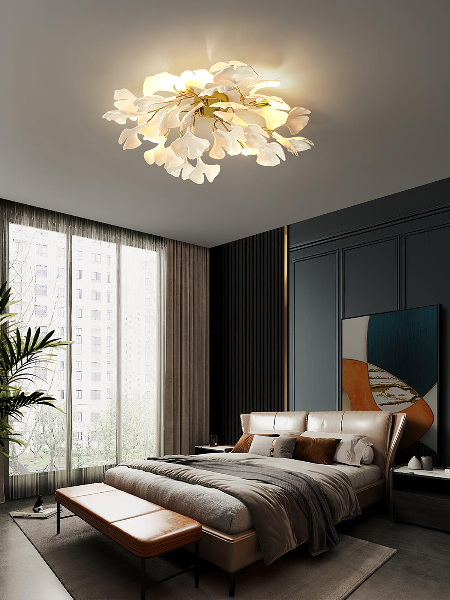 Solara Ceiling Lamp Gingko Leaves with Brass Branch - Neutral Decor