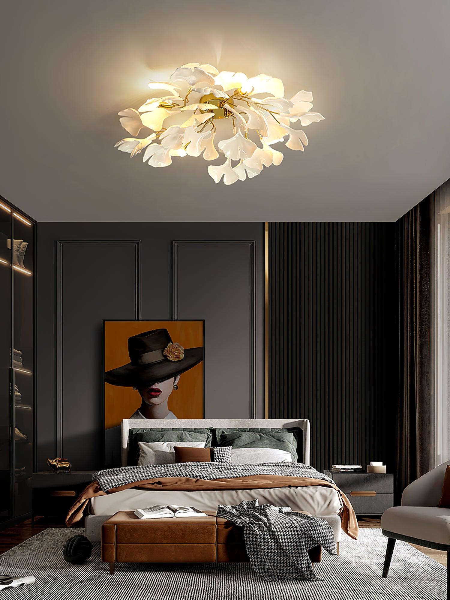 Solara Ceiling Lamp Gingko Leaves with Brass Branch - Neutral Decor