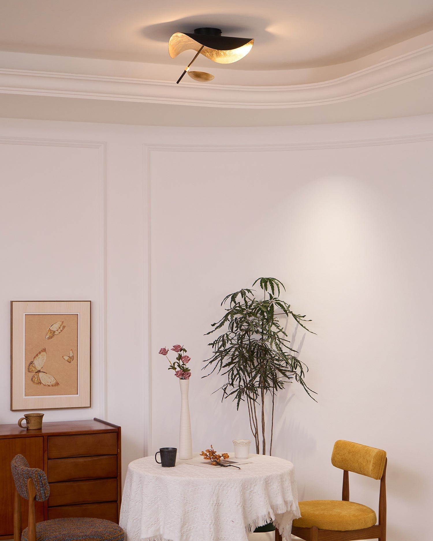 Solenena Ceiling Lamp Curved Shade and Gold Interior