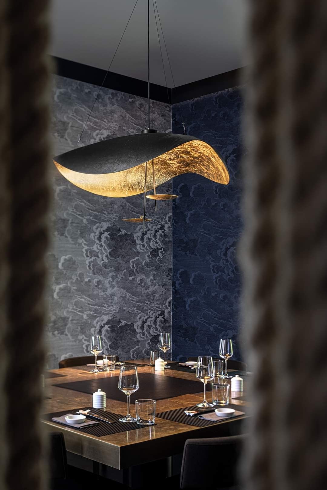 Aurisina Pendant Lamp Black Gold Curved Shade