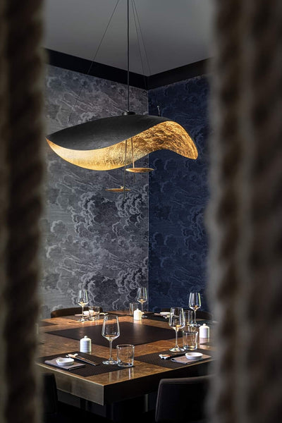 Aurisina Pendant Lamp Black Gold Curved Shade
