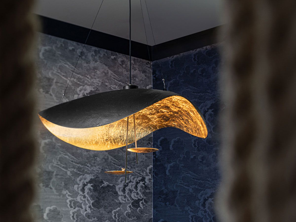 Aurisina Pendant Lamp Black Gold Curved Shade