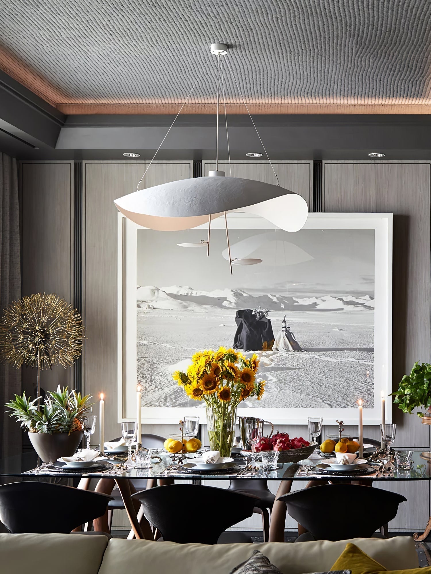 Aurisina Pendant Lamp Black Gold Curved Shade