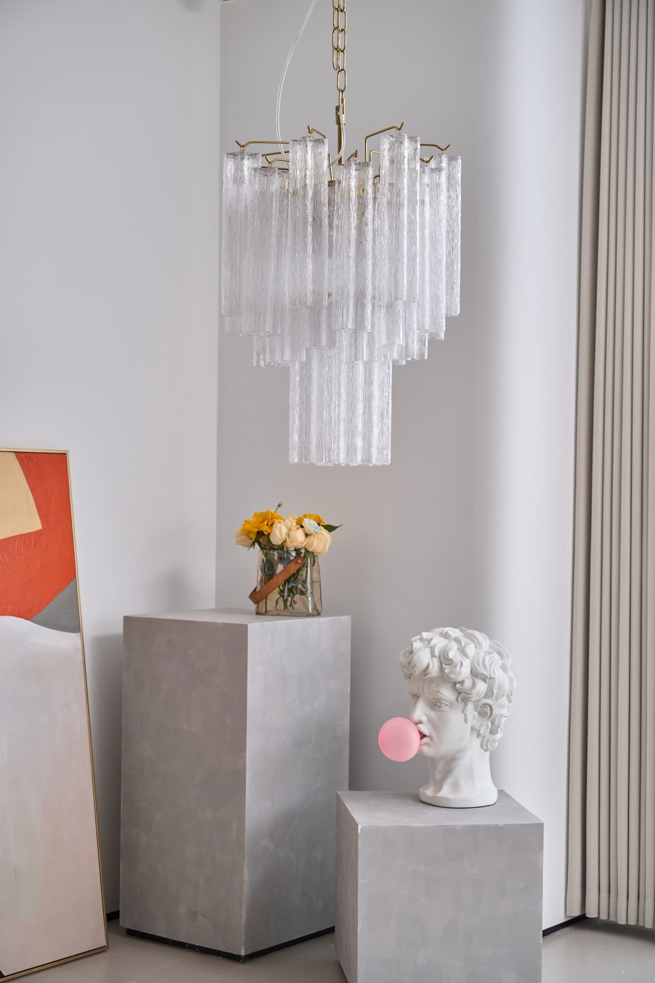 Celorora Chandelier Clear Murano Glass Tube Tiered Modern