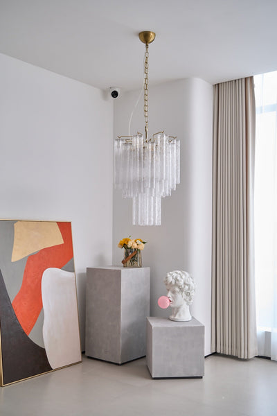 Celorora Chandelier Clear Murano Glass Tube Tiered Modern