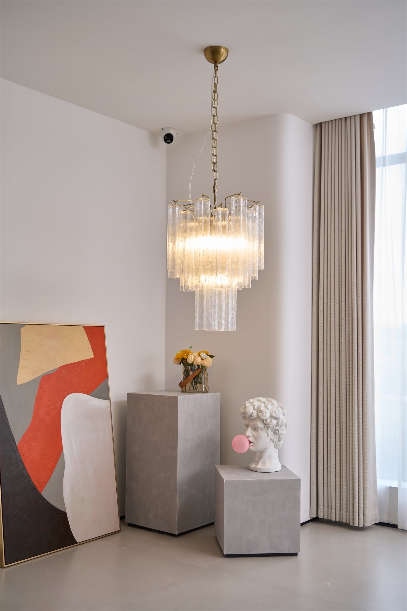Celorora Chandelier Clear Murano Glass Tube Tiered Modern