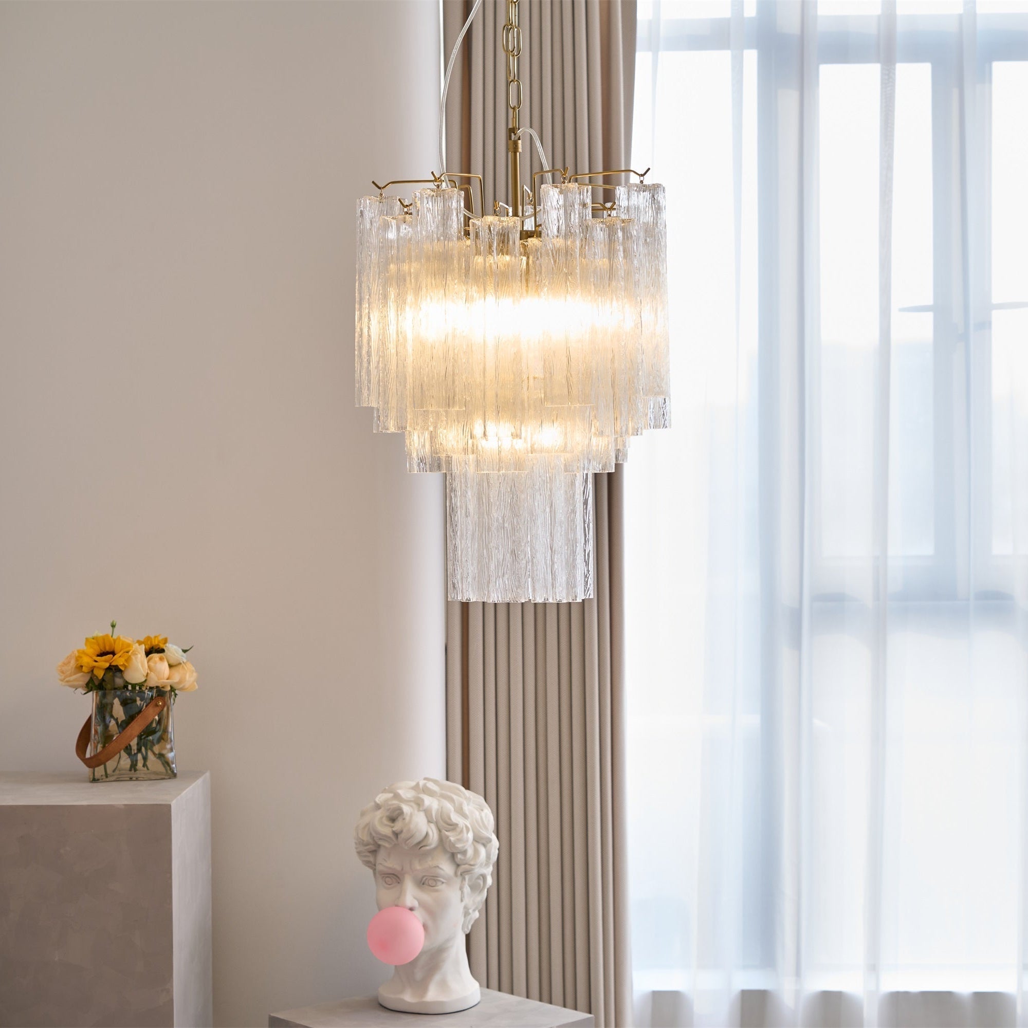 Celorora Chandelier Clear Murano Glass Tube Tiered Modern