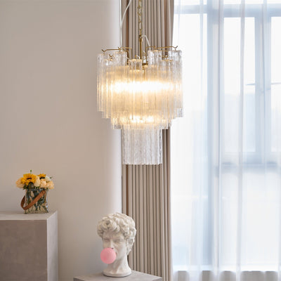 Celorora Chandelier Clear Murano Glass Tube Tiered Modern