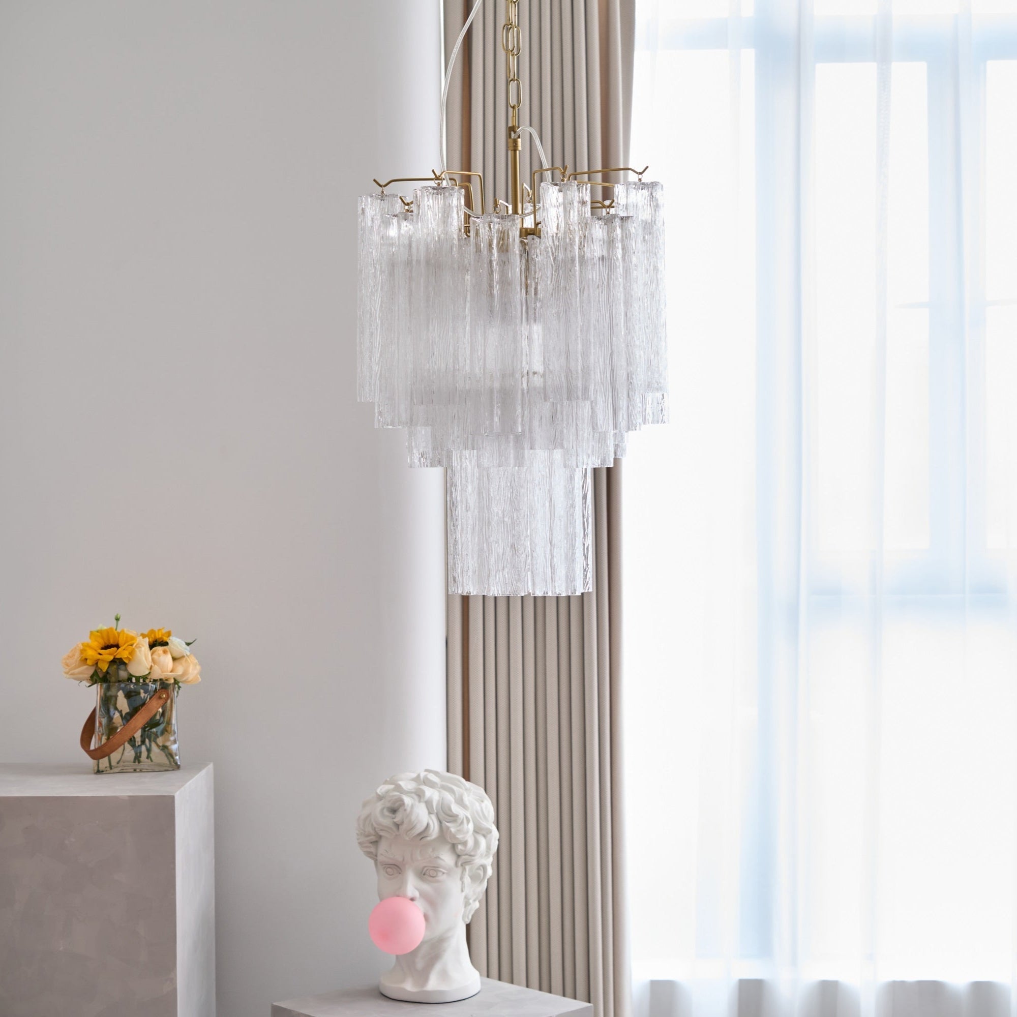 Celorora Chandelier Clear Murano Glass Tube Tiered Modern