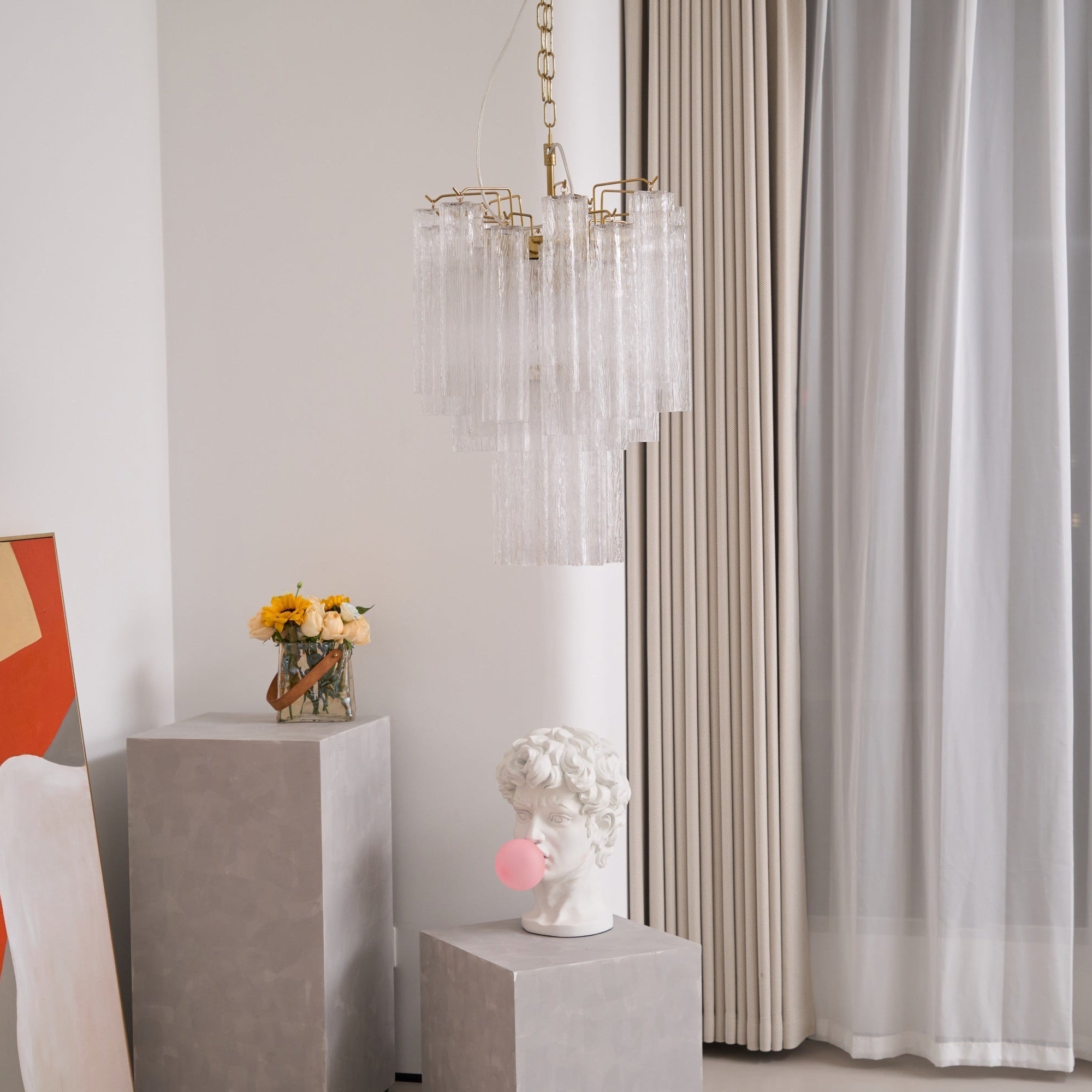 Celorora Chandelier Clear Murano Glass Tube Tiered Modern