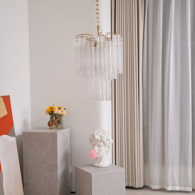 Celorora Chandelier Clear Murano Glass Tube Tiered Modern