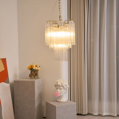 Celorora Chandelier Clear Murano Glass Tube Tiered Modern