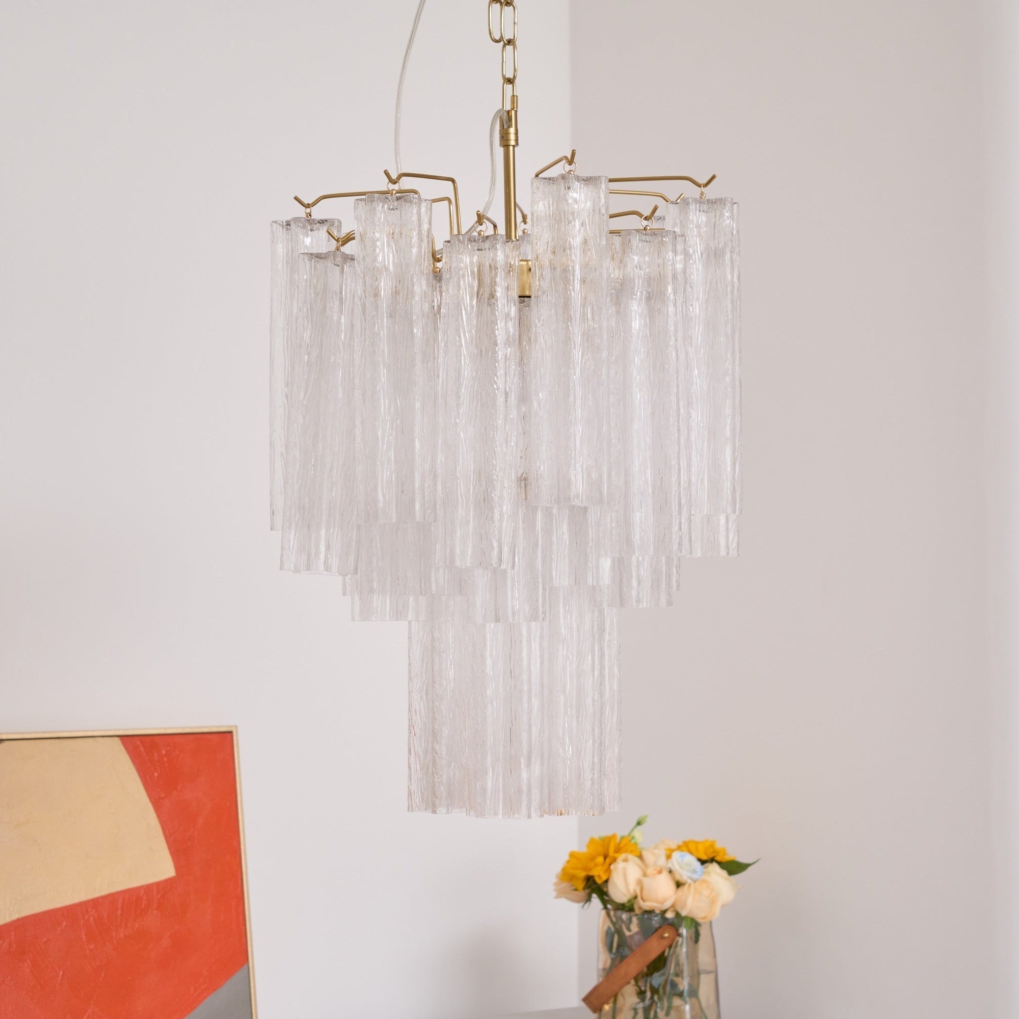 Celorora Chandelier Clear Murano Glass Tube Tiered Modern