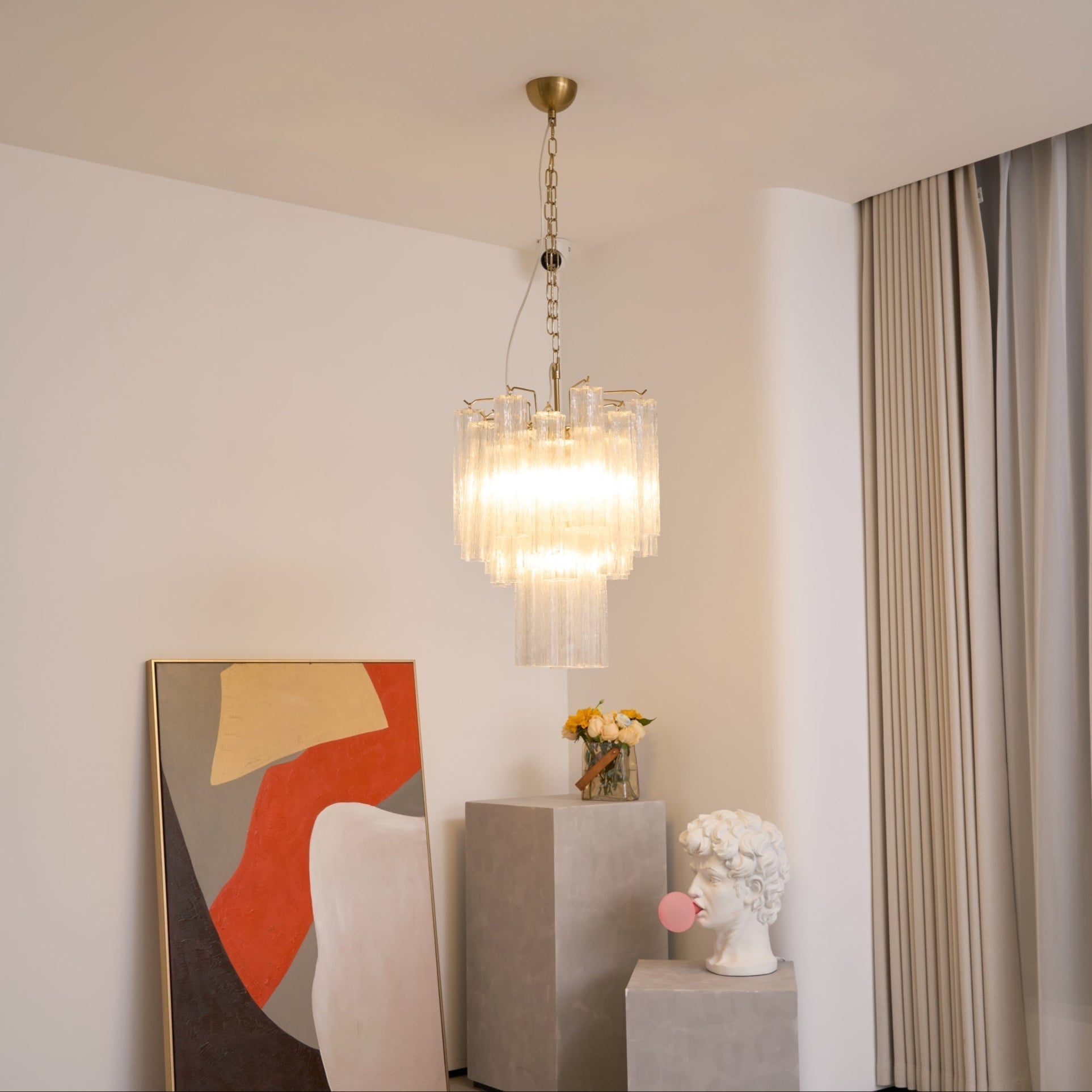 Celorora Chandelier Clear Murano Glass Tube Tiered Modern
